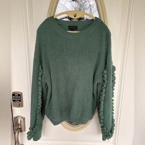 Elegant Green Sweater with Ruffle Accents